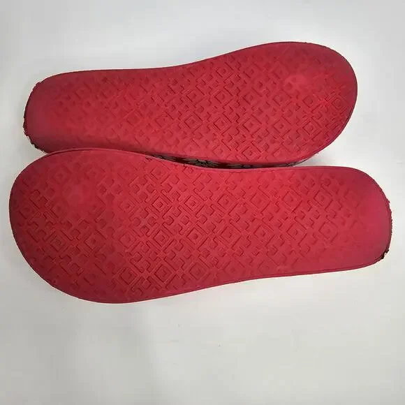 Tory Burch Red Flower Print Wedge Heel Flip Flop Sandals Women's Size Unmarked - Picture 8 of 12
